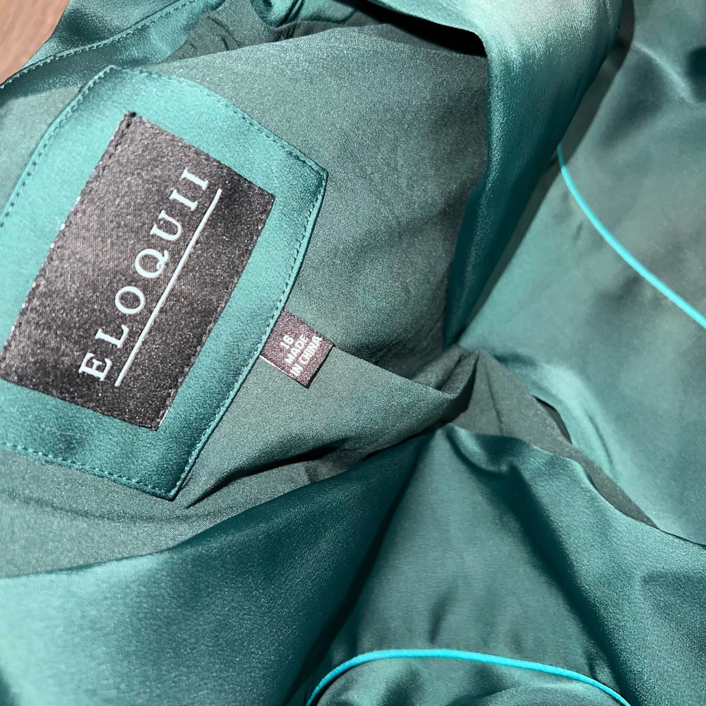 Eloquii Dark Green Satin Jacket with Teal Piping - Picture 7 of 7